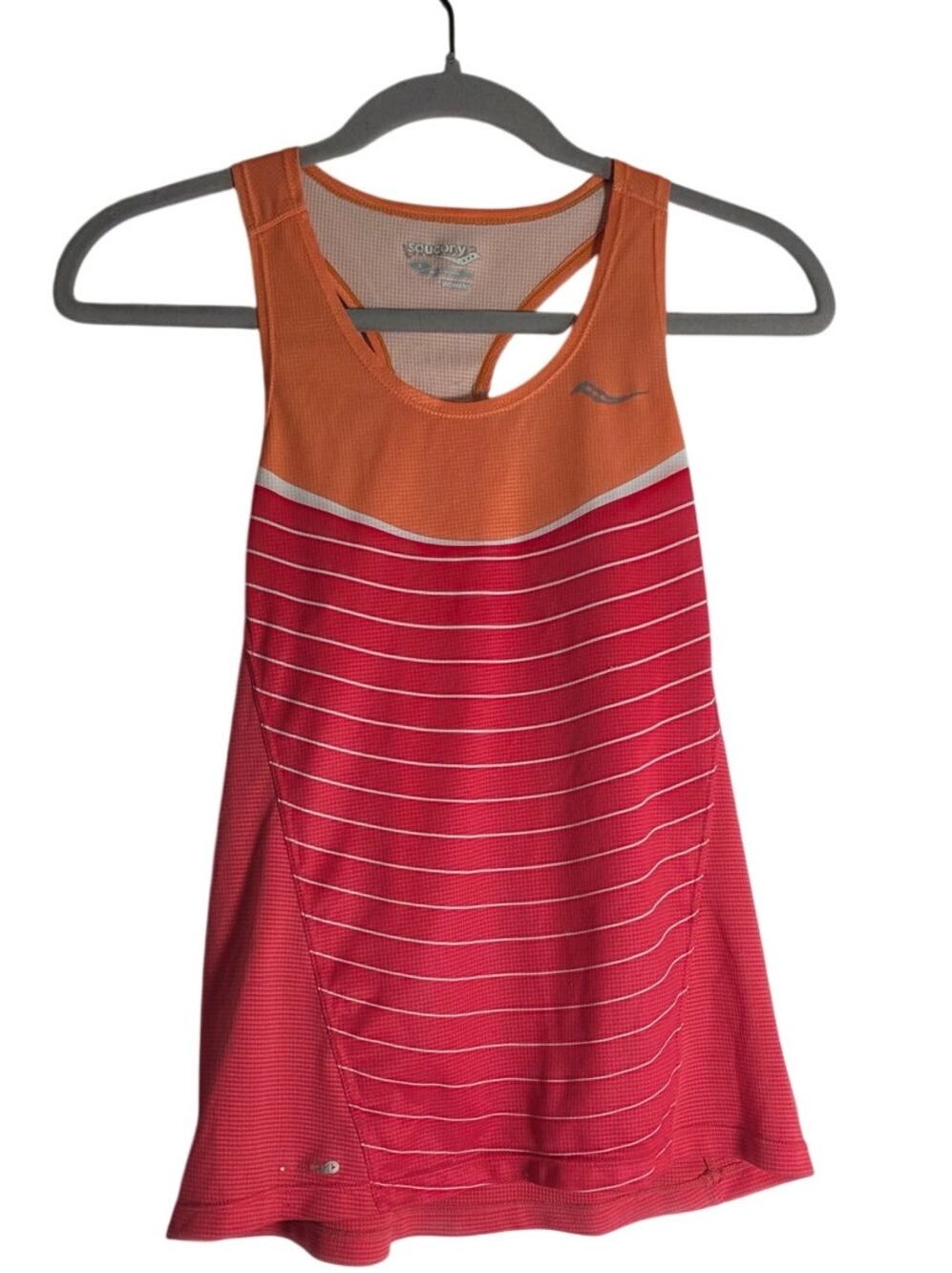 Saucony Womens Small Running Tank Top Orange Pink Athletic Workout Racerback